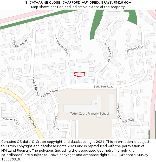 8, CATHARINE CLOSE, CHAFFORD HUNDRED, GRAYS, RM16 6QH: Location map and indicative extent of plot