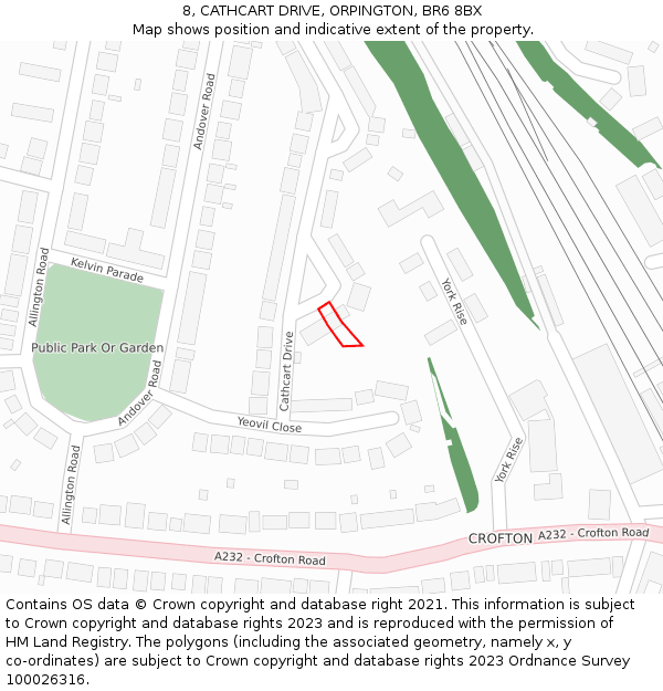 8, CATHCART DRIVE, ORPINGTON, BR6 8BX: Location map and indicative extent of plot