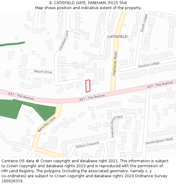 8, CATISFIELD GATE, FAREHAM, PO15 5NX: Location map and indicative extent of plot