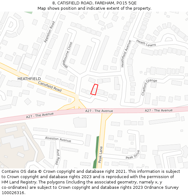 8, CATISFIELD ROAD, FAREHAM, PO15 5QE: Location map and indicative extent of plot