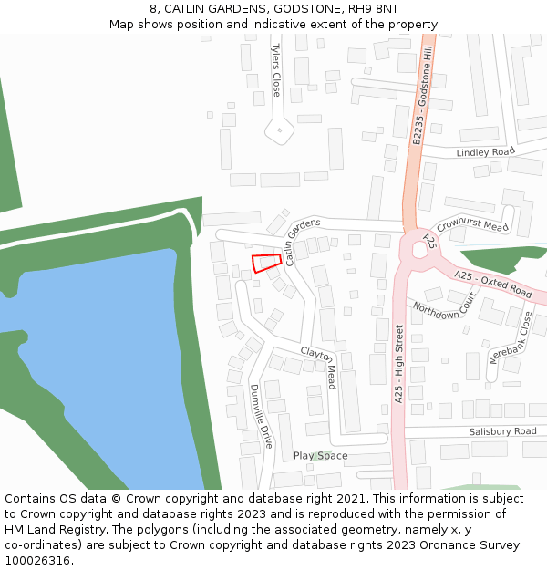 8, CATLIN GARDENS, GODSTONE, RH9 8NT: Location map and indicative extent of plot
