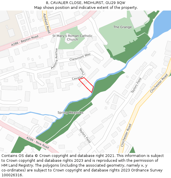 8, CAVALIER CLOSE, MIDHURST, GU29 9QW: Location map and indicative extent of plot