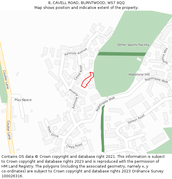 8, CAVELL ROAD, BURNTWOOD, WS7 9QQ: Location map and indicative extent of plot