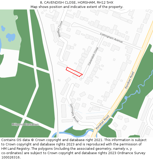 8, CAVENDISH CLOSE, HORSHAM, RH12 5HX: Location map and indicative extent of plot