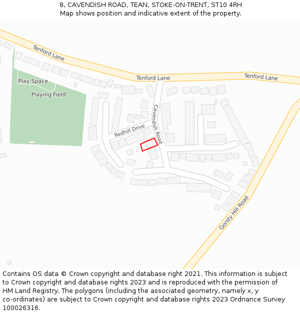 8, CAVENDISH ROAD, TEAN, STOKE-ON-TRENT, ST10 4RH: Location map and indicative extent of plot