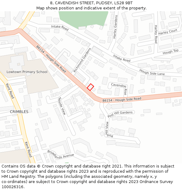 8, CAVENDISH STREET, PUDSEY, LS28 9BT: Location map and indicative extent of plot