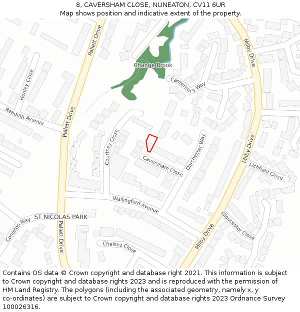 8, CAVERSHAM CLOSE, NUNEATON, CV11 6UR: Location map and indicative extent of plot