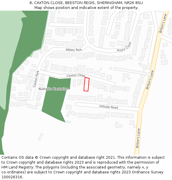 8, CAXTON CLOSE, BEESTON REGIS, SHERINGHAM, NR26 8SU: Location map and indicative extent of plot