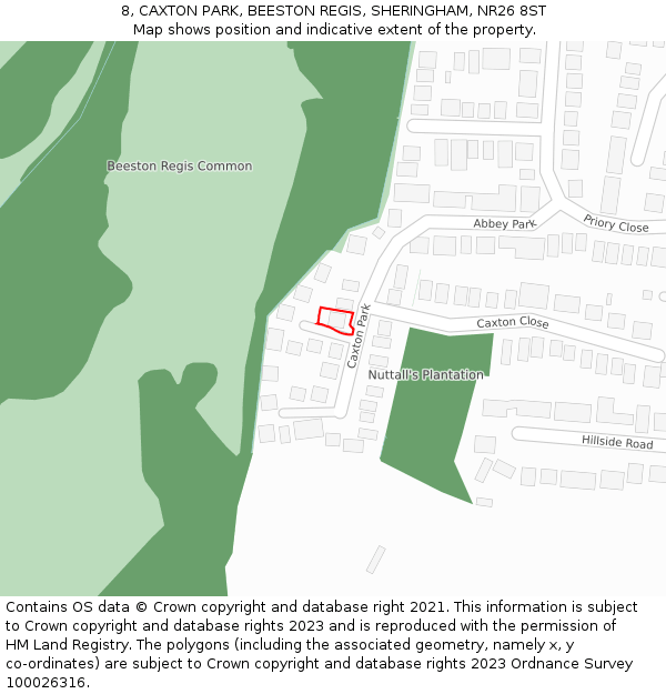 8, CAXTON PARK, BEESTON REGIS, SHERINGHAM, NR26 8ST: Location map and indicative extent of plot