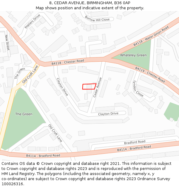 8, CEDAR AVENUE, BIRMINGHAM, B36 0AP: Location map and indicative extent of plot