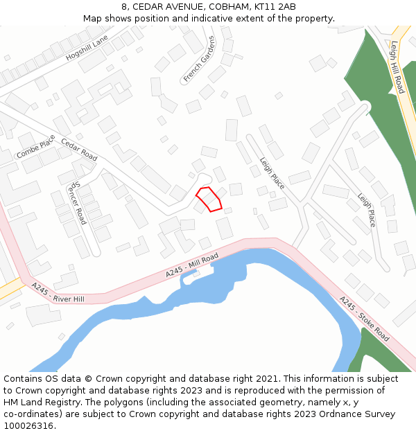 8, CEDAR AVENUE, COBHAM, KT11 2AB: Location map and indicative extent of plot