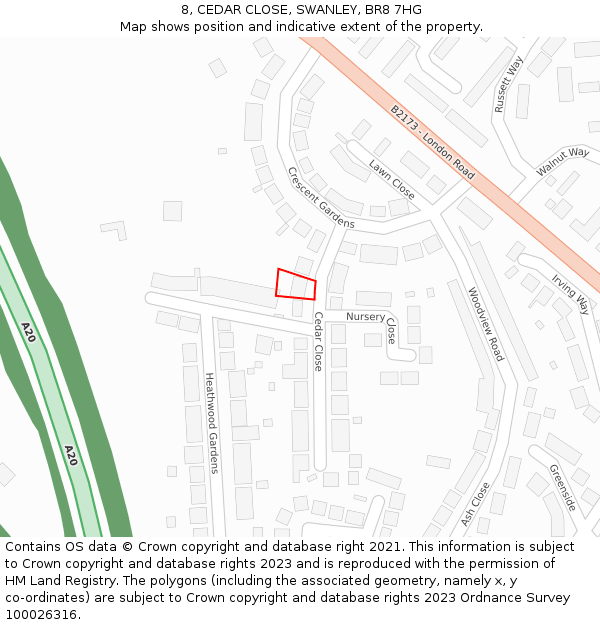 8, CEDAR CLOSE, SWANLEY, BR8 7HG: Location map and indicative extent of plot