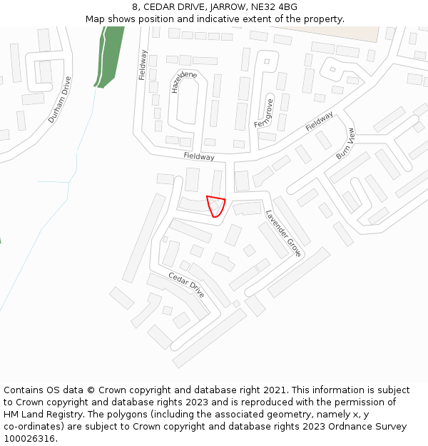 8, CEDAR DRIVE, JARROW, NE32 4BG: Location map and indicative extent of plot
