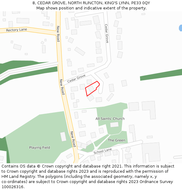 8, CEDAR GROVE, NORTH RUNCTON, KING'S LYNN, PE33 0QY: Location map and indicative extent of plot