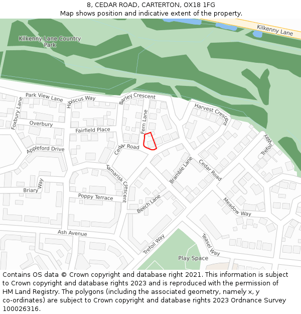 8, CEDAR ROAD, CARTERTON, OX18 1FG: Location map and indicative extent of plot