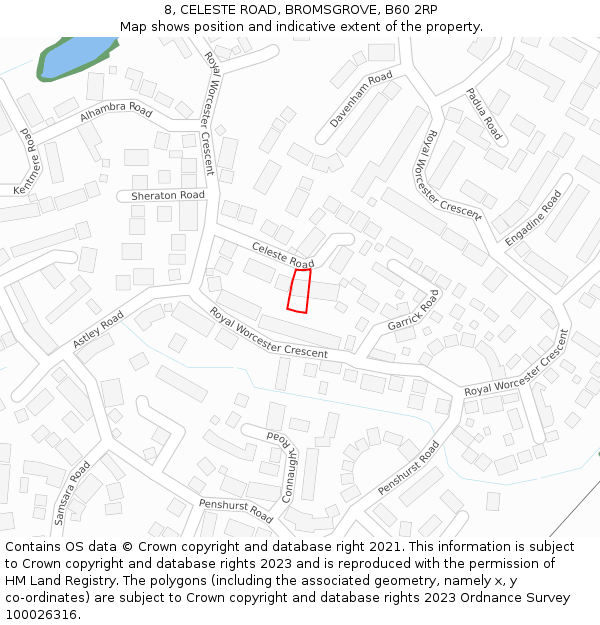 8, CELESTE ROAD, BROMSGROVE, B60 2RP: Location map and indicative extent of plot