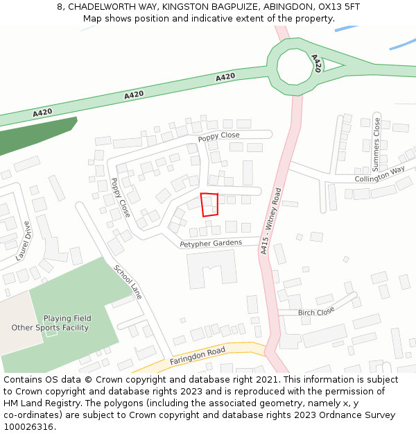 8, CHADELWORTH WAY, KINGSTON BAGPUIZE, ABINGDON, OX13 5FT: Location map and indicative extent of plot