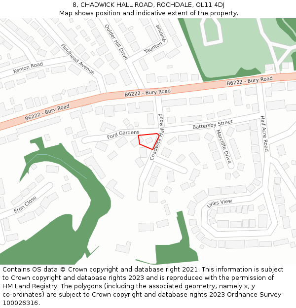 8, CHADWICK HALL ROAD, ROCHDALE, OL11 4DJ: Location map and indicative extent of plot