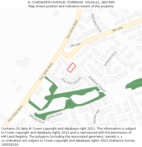 8, CHADWORTH AVENUE, DORRIDGE, SOLIHULL, B93 8SR: Location map and indicative extent of plot