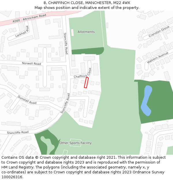8, CHAFFINCH CLOSE, MANCHESTER, M22 4WX: Location map and indicative extent of plot