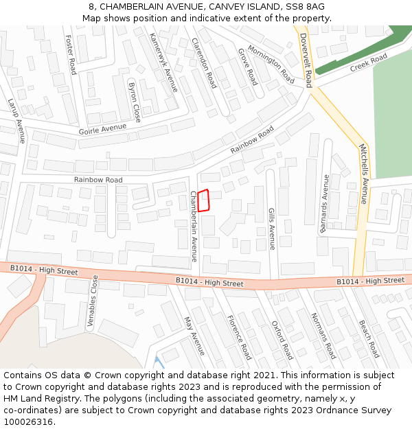 8, CHAMBERLAIN AVENUE, CANVEY ISLAND, SS8 8AG: Location map and indicative extent of plot