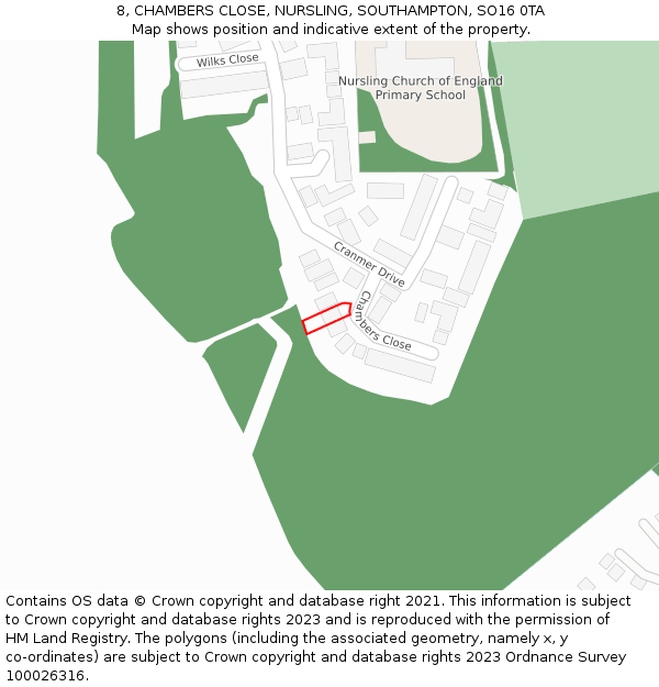 8, CHAMBERS CLOSE, NURSLING, SOUTHAMPTON, SO16 0TA: Location map and indicative extent of plot