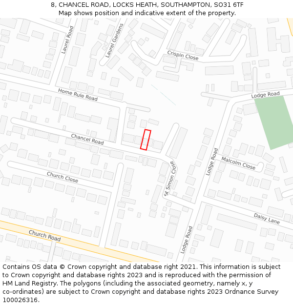 8, CHANCEL ROAD, LOCKS HEATH, SOUTHAMPTON, SO31 6TF: Location map and indicative extent of plot