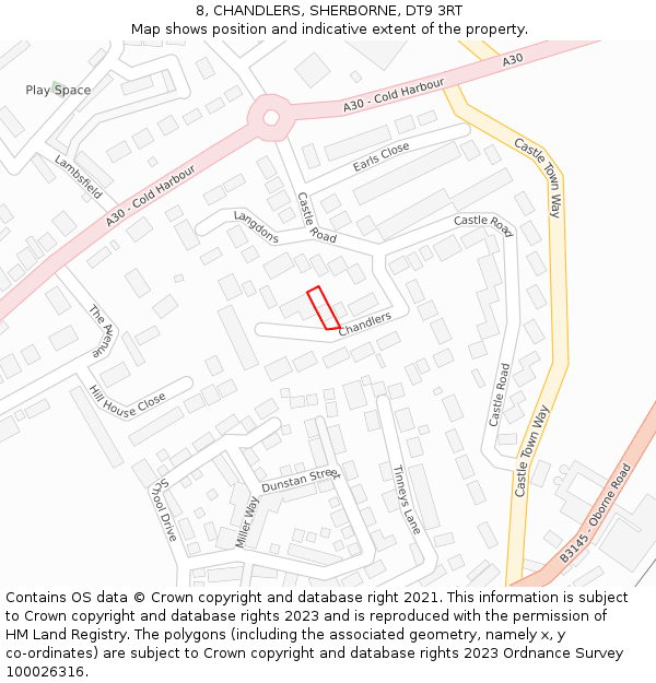 8, CHANDLERS, SHERBORNE, DT9 3RT: Location map and indicative extent of plot