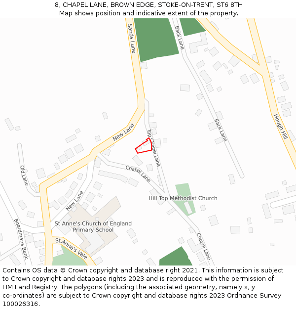 8, CHAPEL LANE, BROWN EDGE, STOKE-ON-TRENT, ST6 8TH: Location map and indicative extent of plot