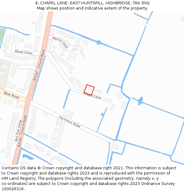 8, CHAPEL LANE, EAST HUNTSPILL, HIGHBRIDGE, TA9 3NQ: Location map and indicative extent of plot