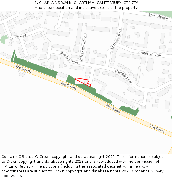 8, CHAPLAINS WALK, CHARTHAM, CANTERBURY, CT4 7TY: Location map and indicative extent of plot