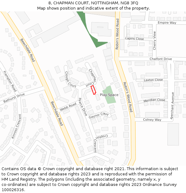 8, CHAPMAN COURT, NOTTINGHAM, NG8 3FQ: Location map and indicative extent of plot