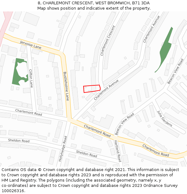 8, CHARLEMONT CRESCENT, WEST BROMWICH, B71 3DA: Location map and indicative extent of plot
