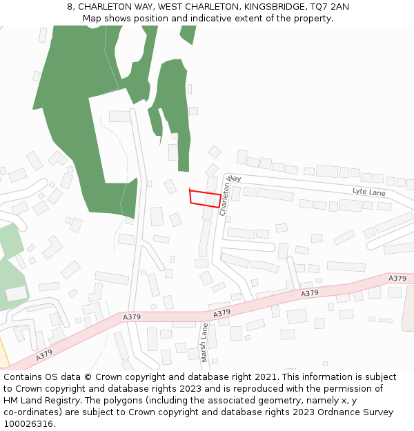 8, CHARLETON WAY, WEST CHARLETON, KINGSBRIDGE, TQ7 2AN: Location map and indicative extent of plot