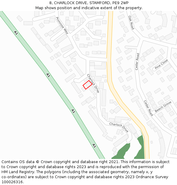 8, CHARLOCK DRIVE, STAMFORD, PE9 2WP: Location map and indicative extent of plot