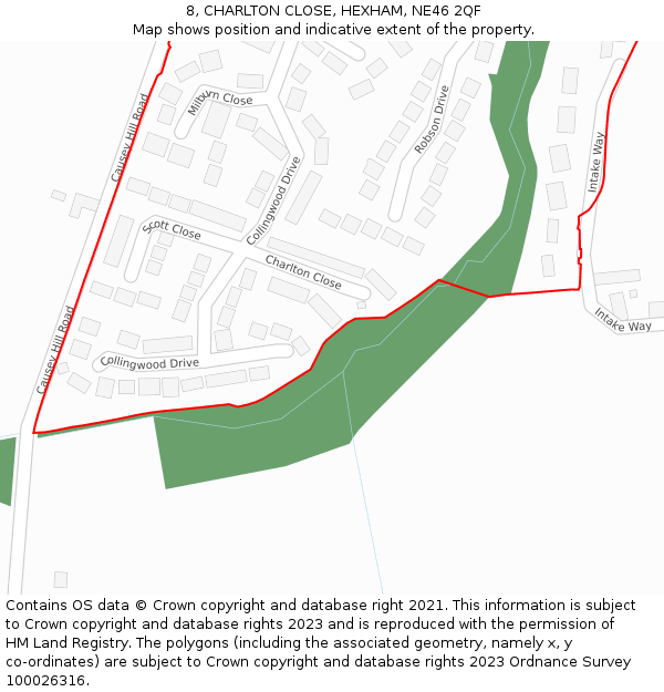 8, CHARLTON CLOSE, HEXHAM, NE46 2QF: Location map and indicative extent of plot