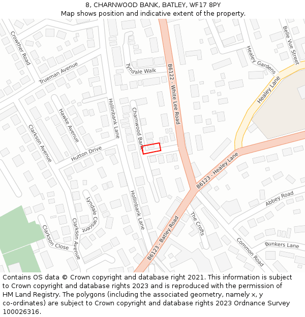 8, CHARNWOOD BANK, BATLEY, WF17 8PY: Location map and indicative extent of plot