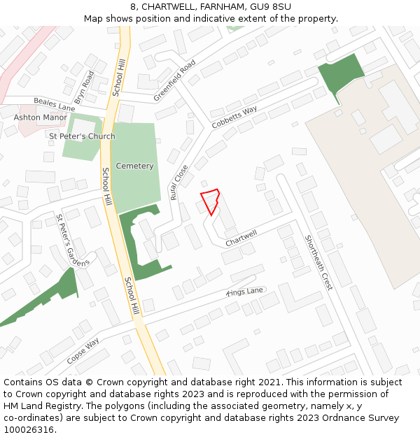 8, CHARTWELL, FARNHAM, GU9 8SU: Location map and indicative extent of plot