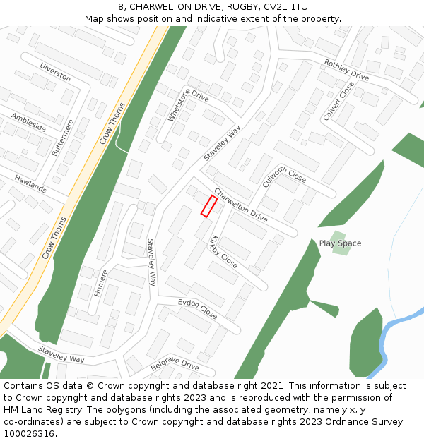 8, CHARWELTON DRIVE, RUGBY, CV21 1TU: Location map and indicative extent of plot