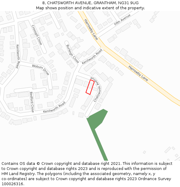 8, CHATSWORTH AVENUE, GRANTHAM, NG31 9UG: Location map and indicative extent of plot