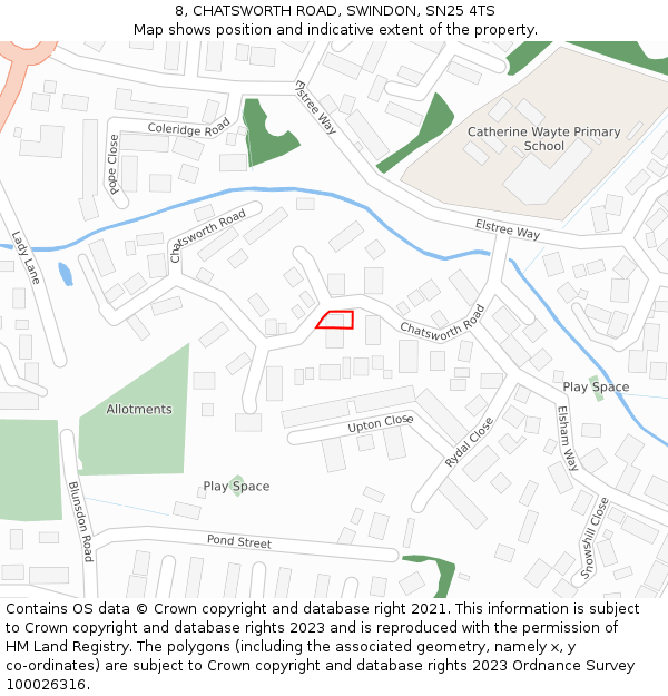 8, CHATSWORTH ROAD, SWINDON, SN25 4TS: Location map and indicative extent of plot