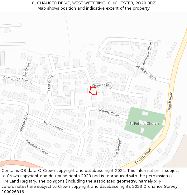 8, CHAUCER DRIVE, WEST WITTERING, CHICHESTER, PO20 8BZ: Location map and indicative extent of plot