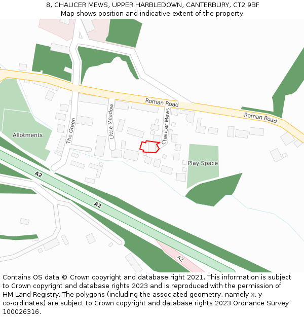 8, CHAUCER MEWS, UPPER HARBLEDOWN, CANTERBURY, CT2 9BF: Location map and indicative extent of plot