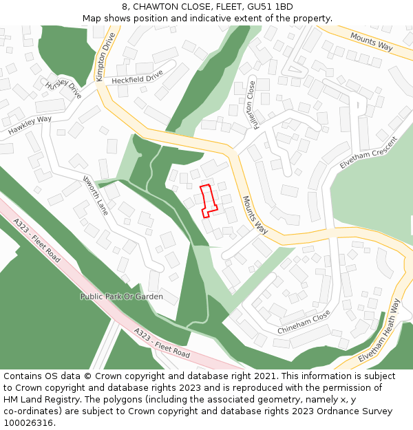 8, CHAWTON CLOSE, FLEET, GU51 1BD: Location map and indicative extent of plot