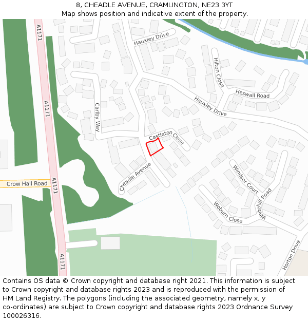 8, CHEADLE AVENUE, CRAMLINGTON, NE23 3YT: Location map and indicative extent of plot