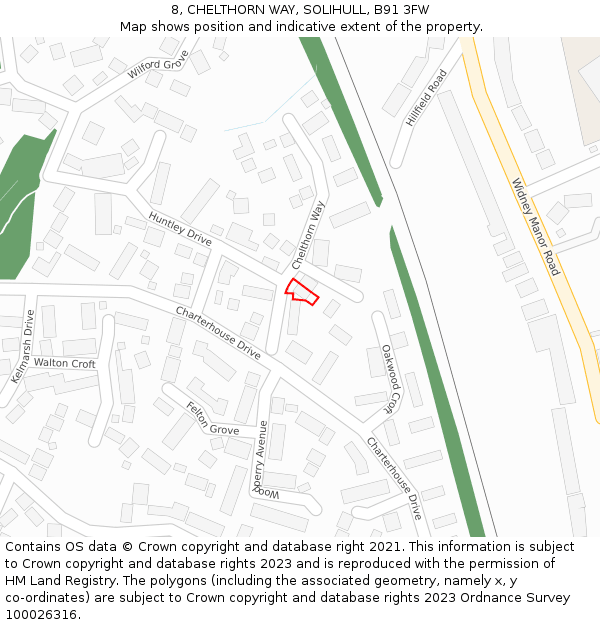 8, CHELTHORN WAY, SOLIHULL, B91 3FW: Location map and indicative extent of plot