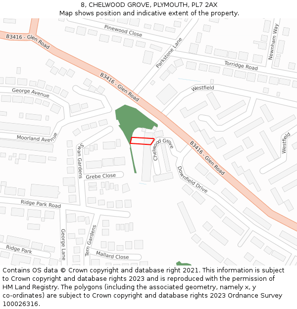 8, CHELWOOD GROVE, PLYMOUTH, PL7 2AX: Location map and indicative extent of plot