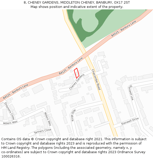 8, CHENEY GARDENS, MIDDLETON CHENEY, BANBURY, OX17 2ST: Location map and indicative extent of plot