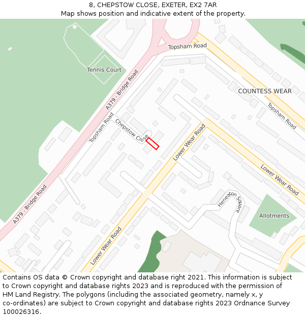 8, CHEPSTOW CLOSE, EXETER, EX2 7AR: Location map and indicative extent of plot