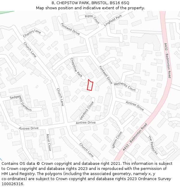 8, CHEPSTOW PARK, BRISTOL, BS16 6SQ: Location map and indicative extent of plot